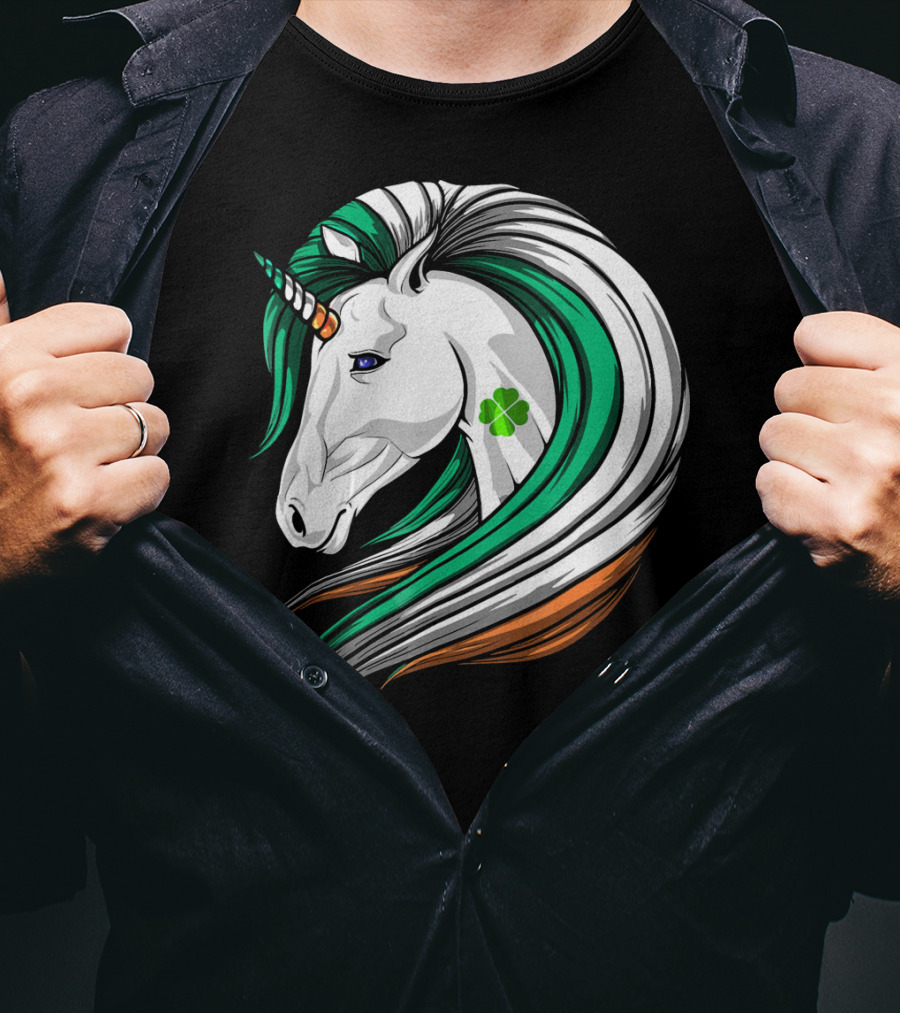 Ireland Flag Irish Flag Unicorn Shamrock Mane T-Shirt