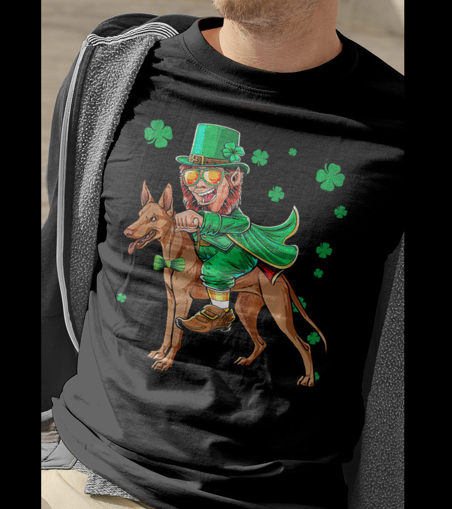 Leprechaun Pharaoh Hound Riding With Shamrock St Patrick's Day T-Shirt