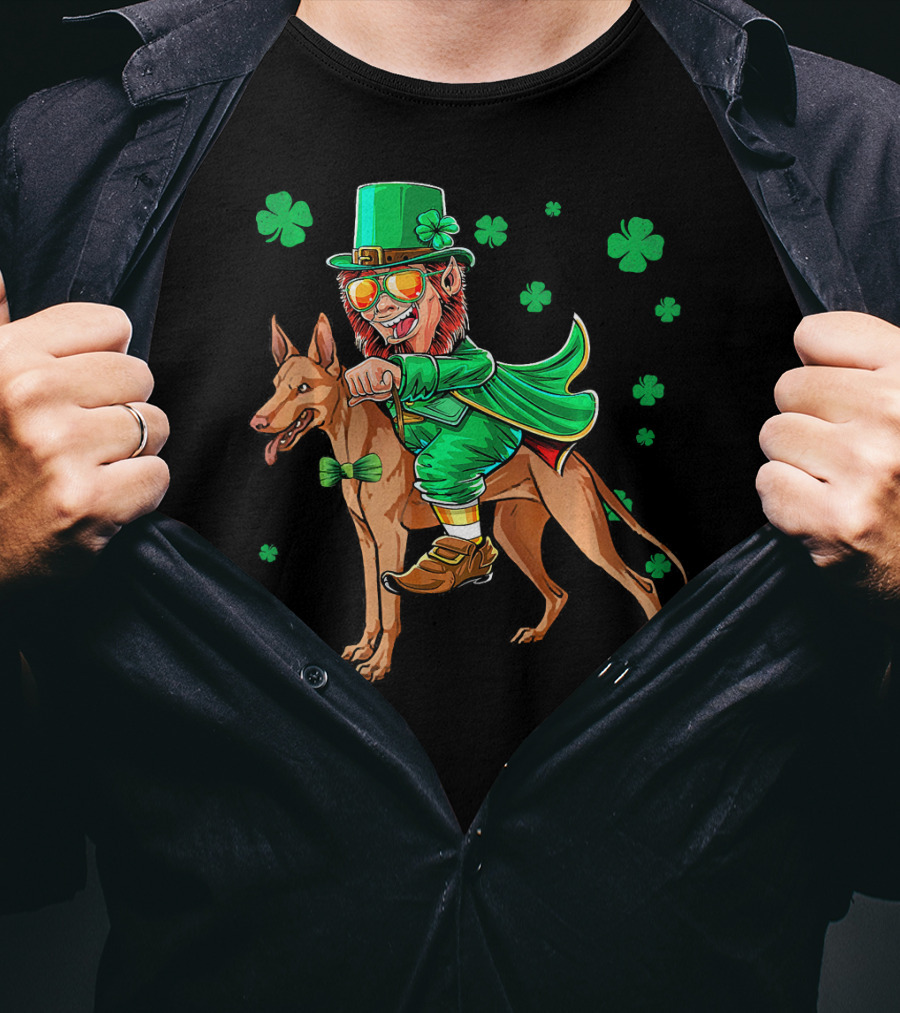 Leprechaun Pharaoh Hound Riding With Shamrock St Patrick's Day T-Shirt