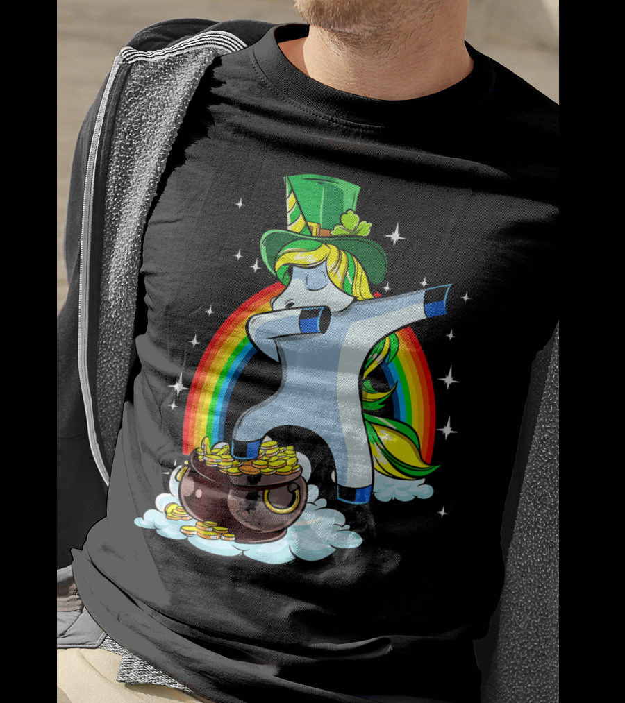 St Patricks Day Dabbing Unicorn Rainbow Pot Of Gold T-Shirt