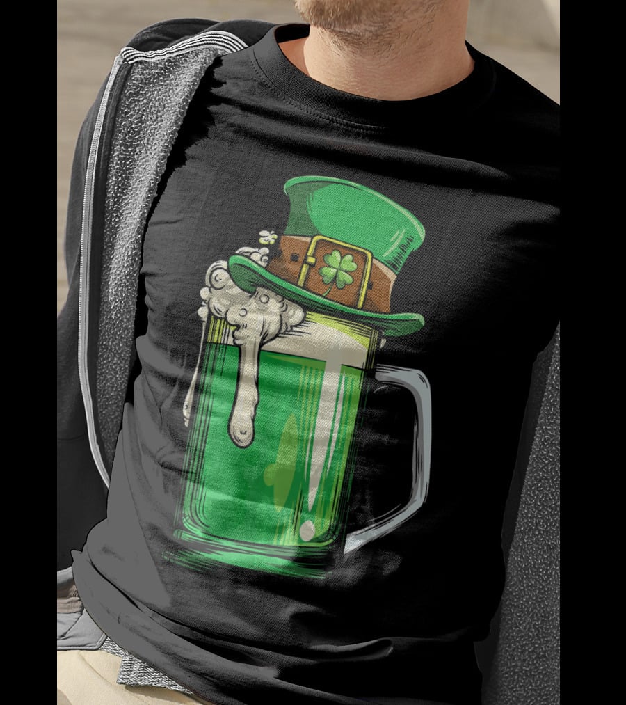 St Patrick Green Beer Leprechaun Hat Shamrock T-Shirt
