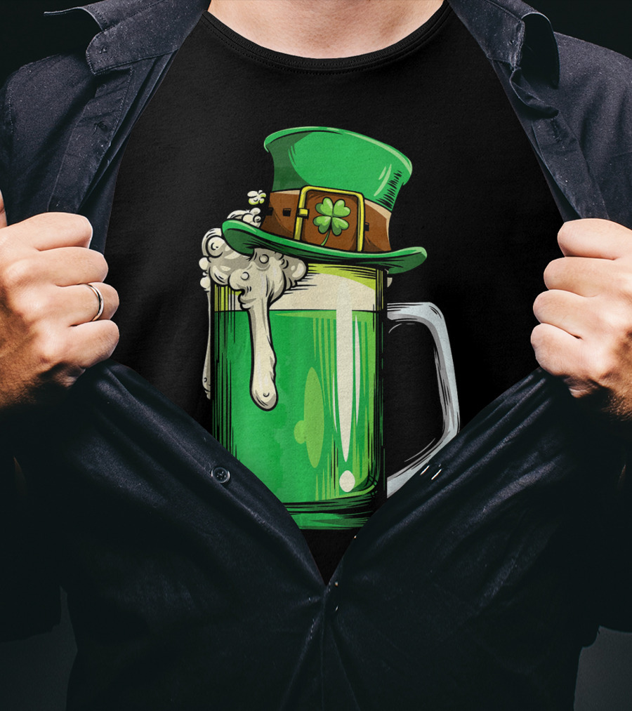 St Patrick Green Beer Leprechaun Hat Shamrock T-Shirt