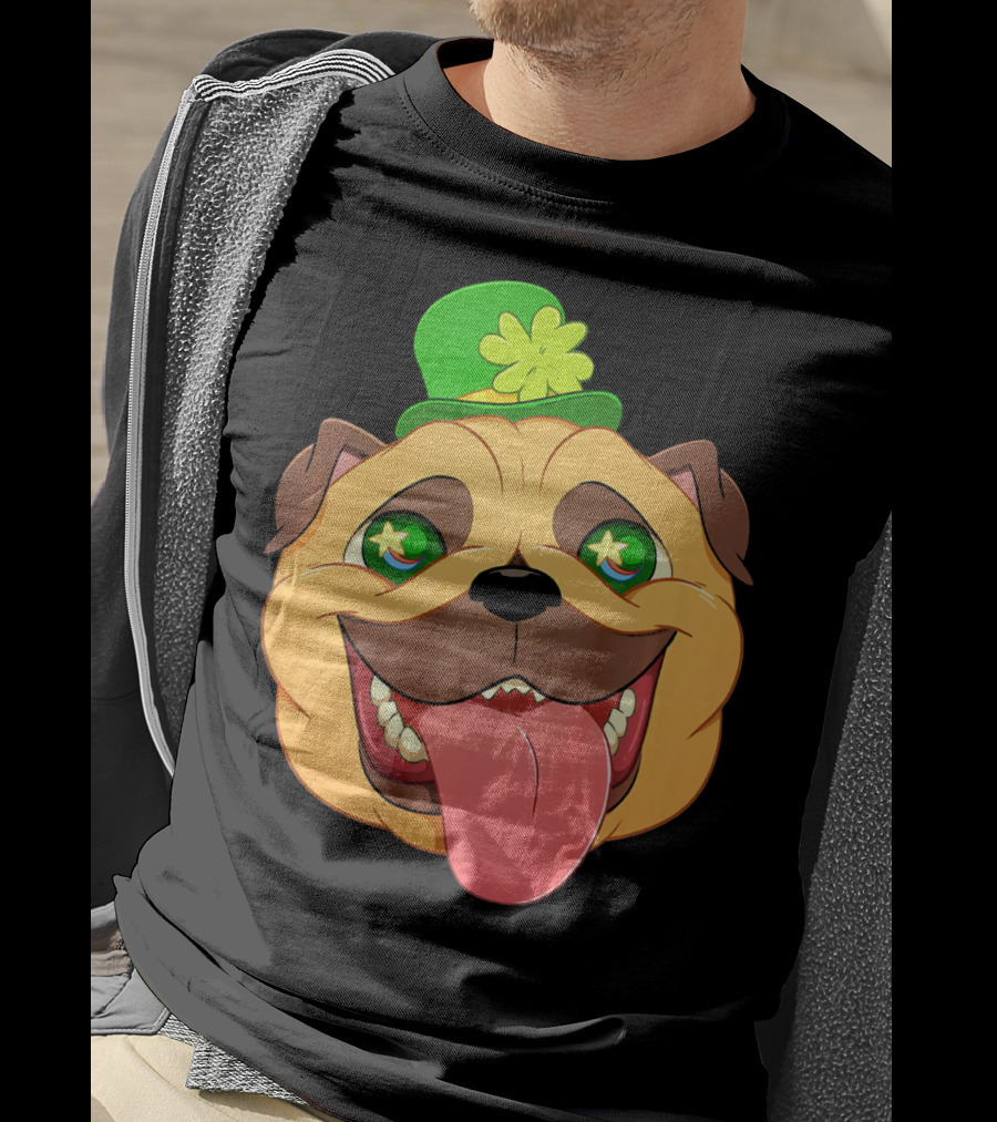 St Patricks Day Pug Leprechaun Irish Shamrock Hat T-Shirt