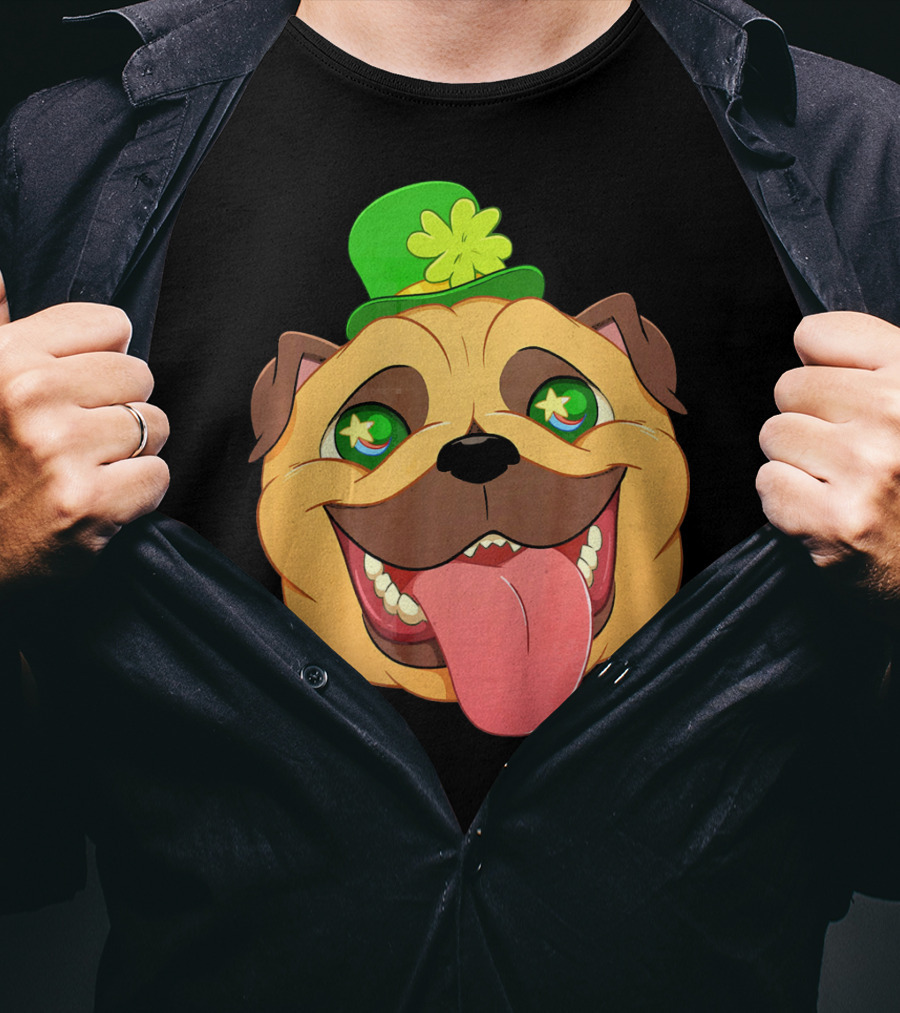 St Patricks Day Pug Leprechaun Irish Shamrock Hat T-Shirt