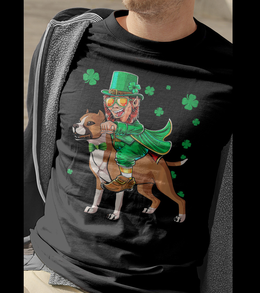 Leprechaun Riding Amstaff With Shamrock St. Patrick's Day T-Shirt