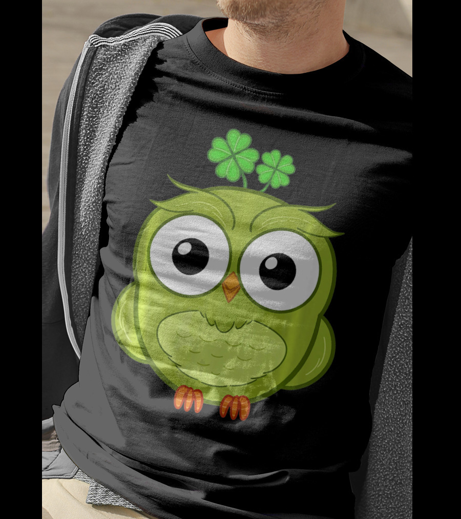 Lucky Green Owl With Shamrock T-Shirt