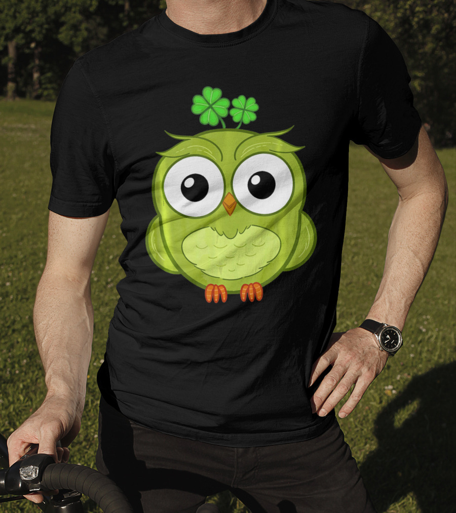 Lucky Green Owl With Shamrock T-Shirt