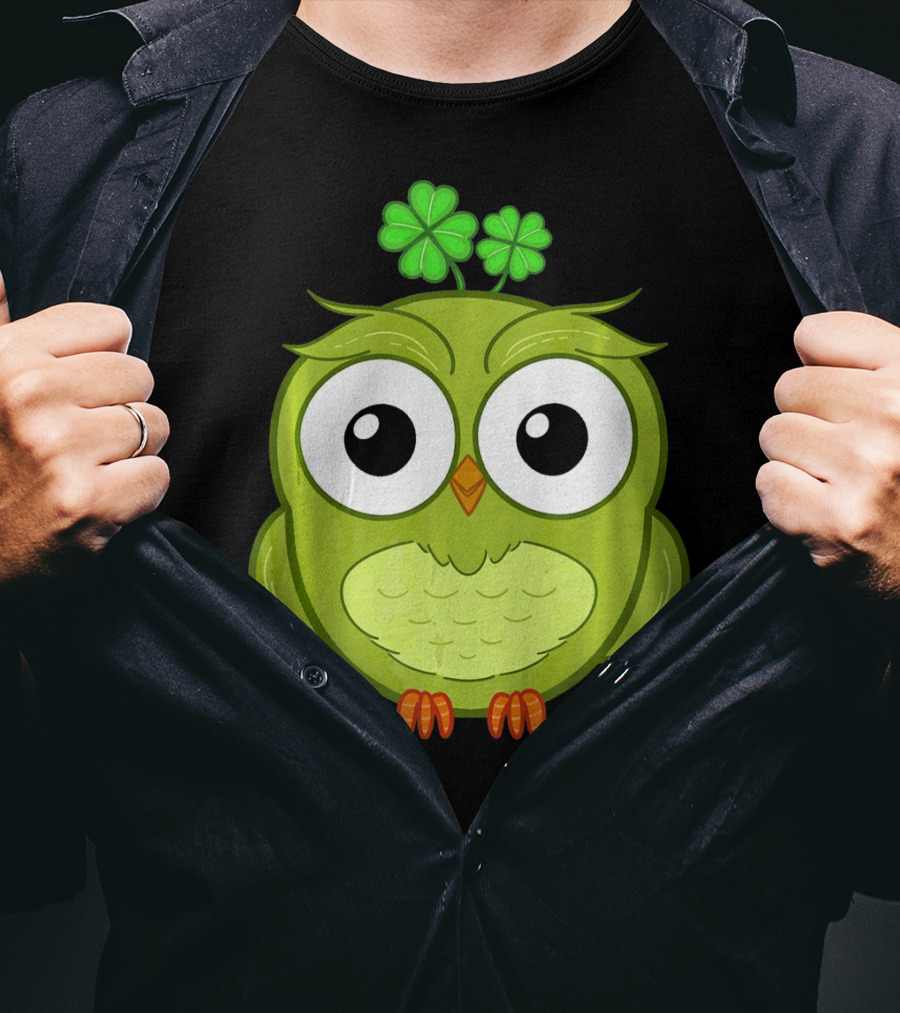 Lucky Green Owl With Shamrock T-Shirt