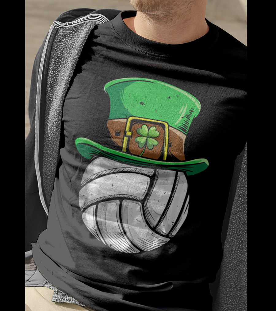 Volleyball Leprechaun Hat With Shamrock T-Shirt