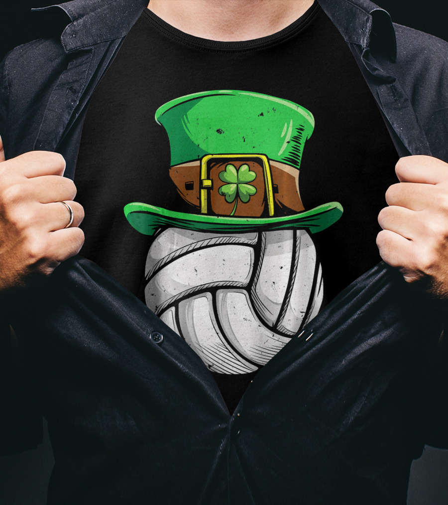 Volleyball Leprechaun Hat With Shamrock T-Shirt