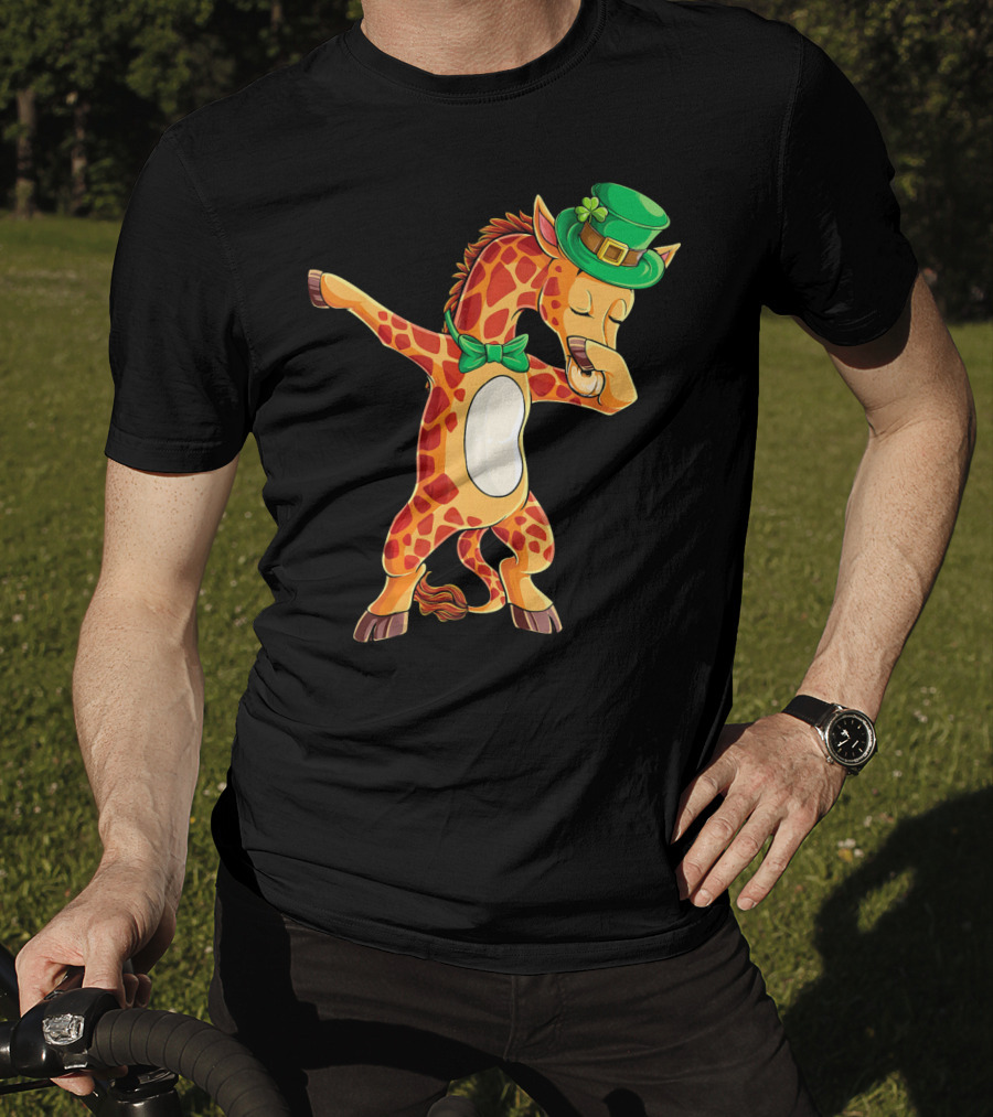 Giraffe Dabbing Leprechaun Hat Bow Tie T-Shirt