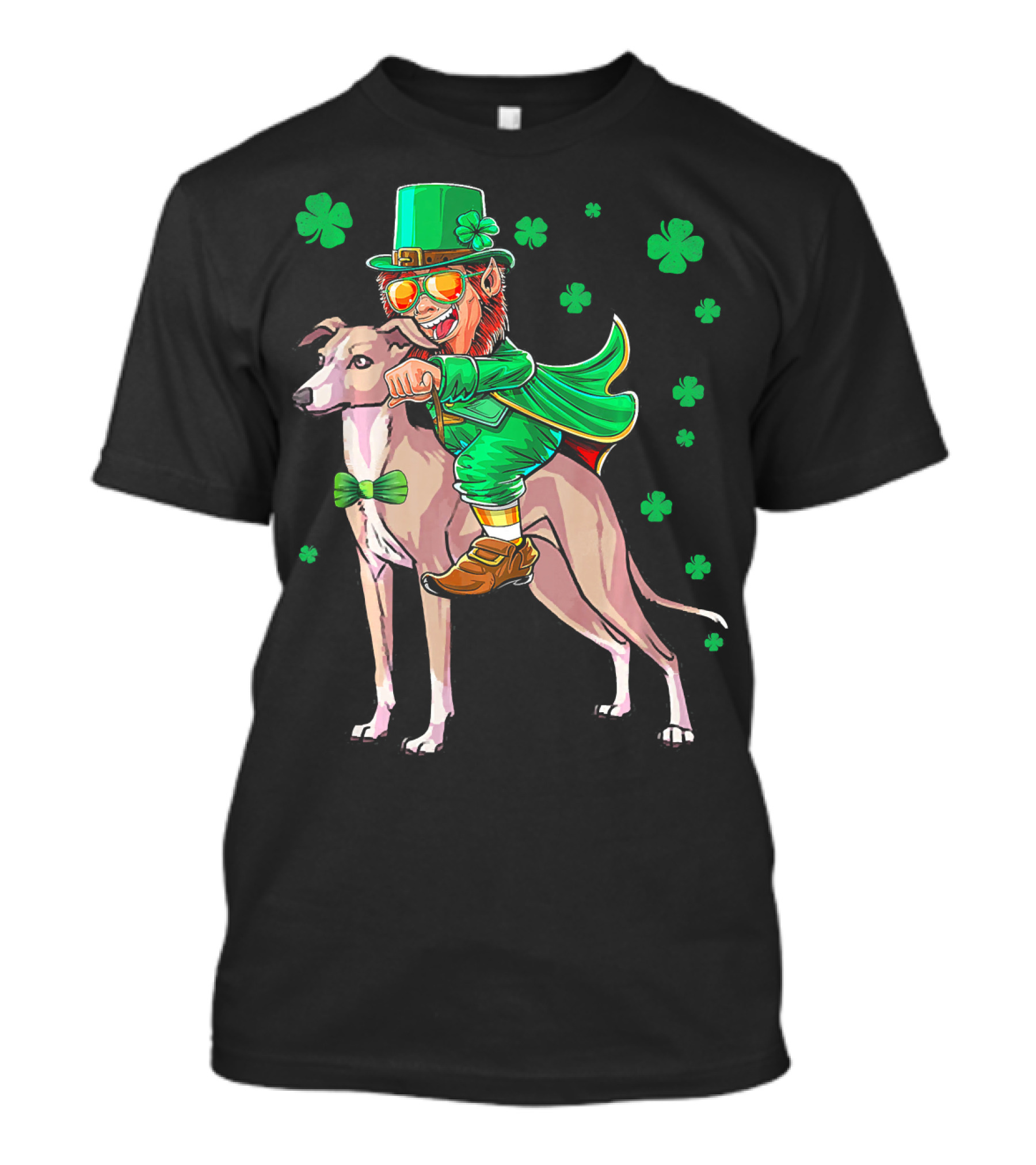 Leprechaun Riding Italian Greyhound With Shamrocks T-Shirt