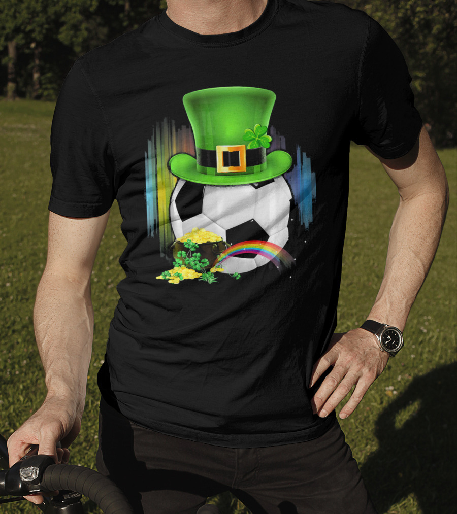 Soccer Ball Leprechaun Hat Pot Of Gold Rainbow Saint Patricks T-Shirt