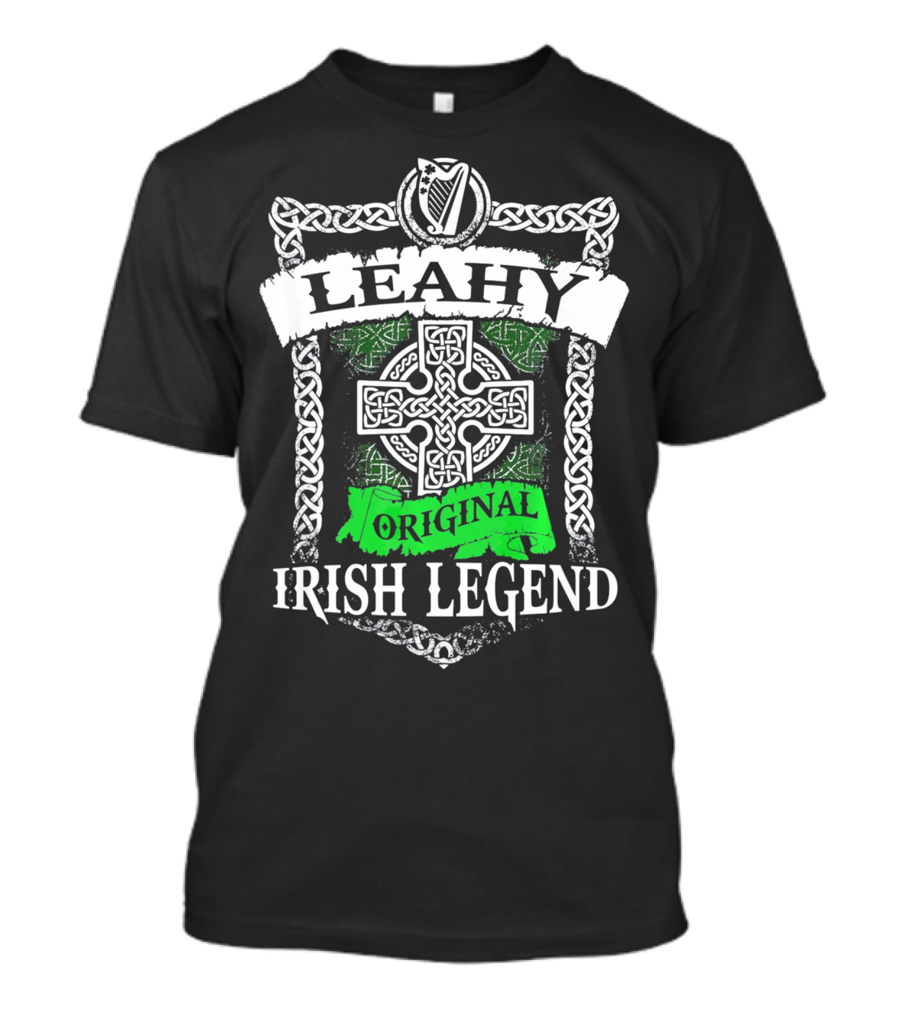 LEAHY Original Irish Legend Celtic Knot Cross Harp Emblem T-Shirt