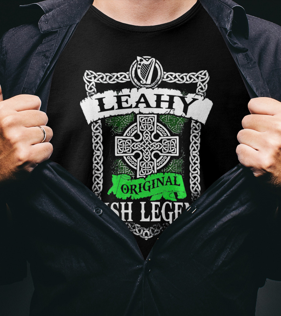 LEAHY Original Irish Legend Celtic Knot Cross Harp Emblem T-Shirt