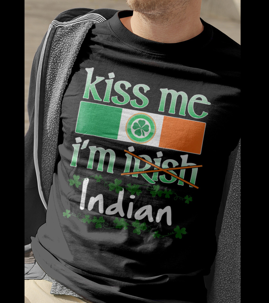 Kiss Me I'm Indian Pride Flag Shamrocks T-Shirt