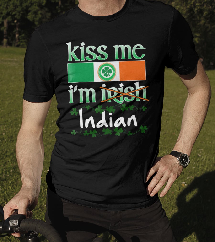 Kiss Me I'm Indian Pride Flag Shamrocks T-Shirt