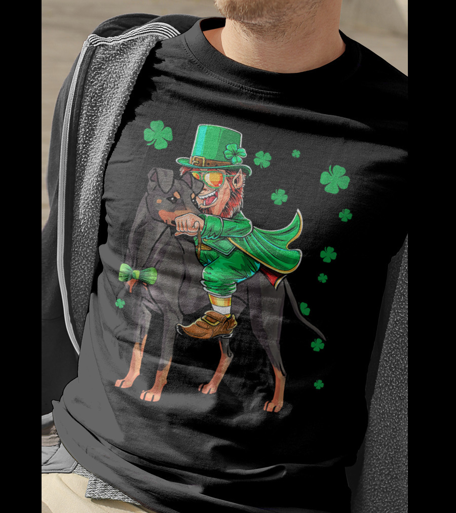 Leprechaun Riding Manchester Terrier With Shamrocks T-Shirt