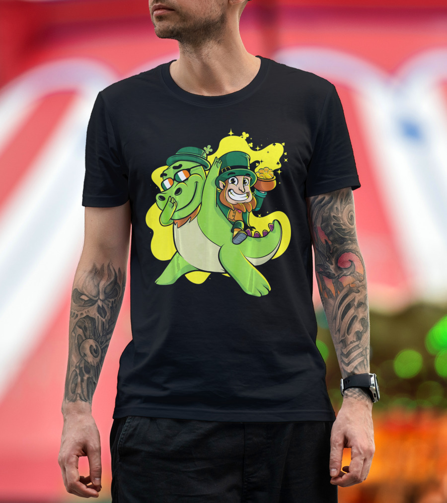 Dabbing Dinosaur and Leprechaun with Gold for St Patrick's Day T-Shirt