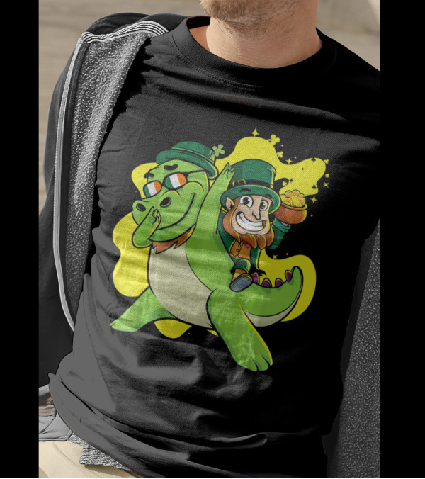 Dabbing Dinosaur And Leprechaun With Gold For St Patrick's Day T-Shirt