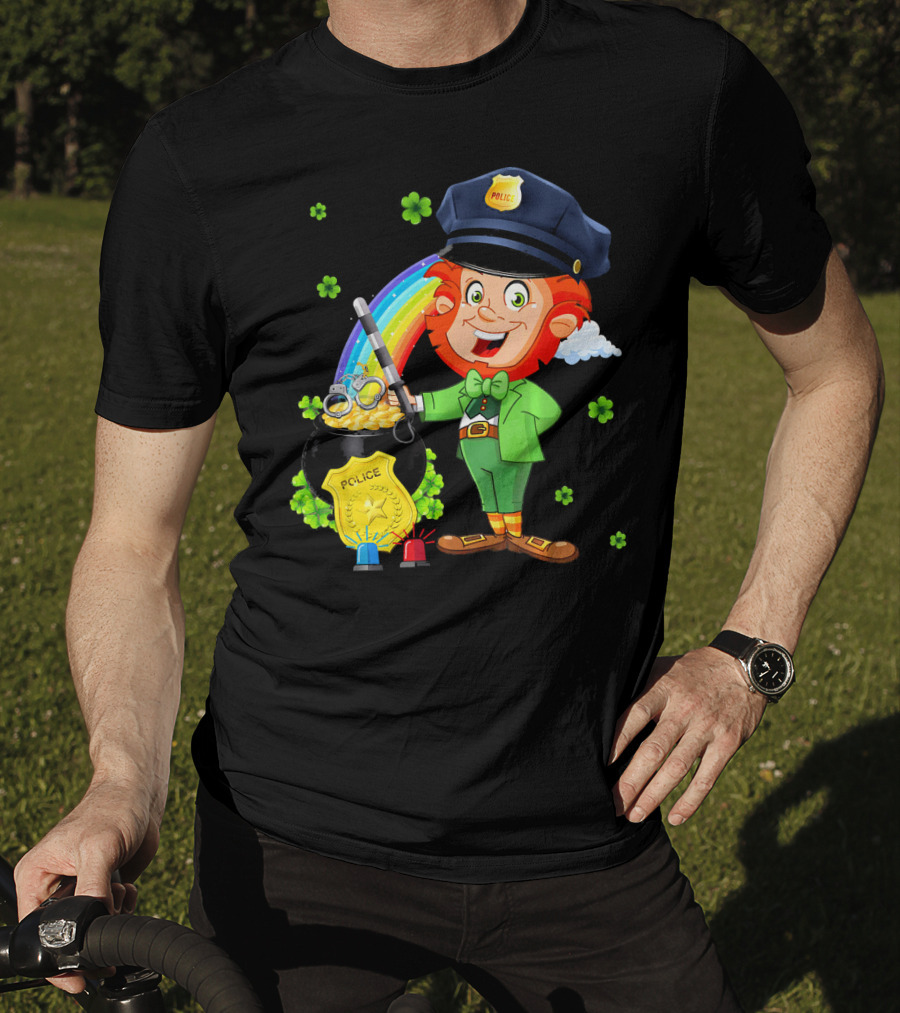 Police Leprechaun Pot Of Gold Rainbow Clover St. Patricks T-Shirt