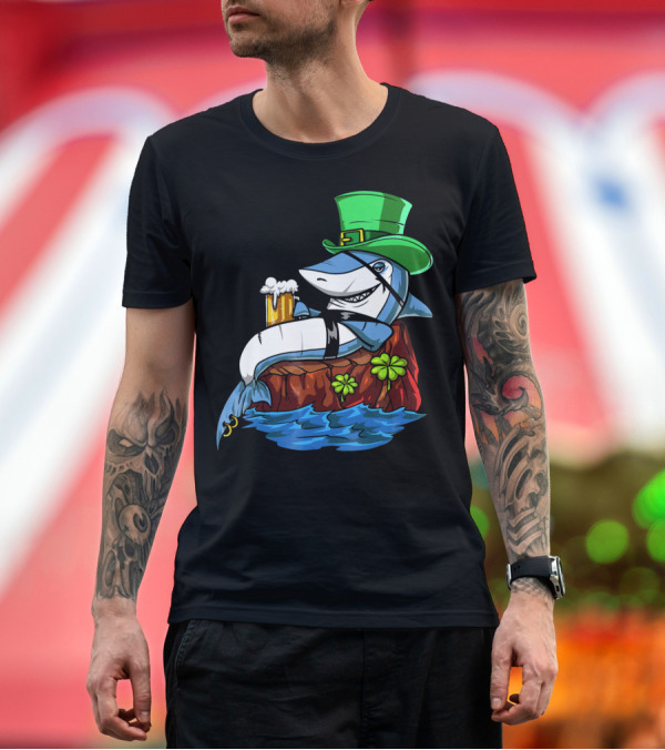 Premium T-Shirt: Leprechaun Shark Pirate St Patricks Beer Shamrock Rock T-Shirt Leprechaun Shark Pirate St Patricks Beer Shamrock Rock T-Shirt