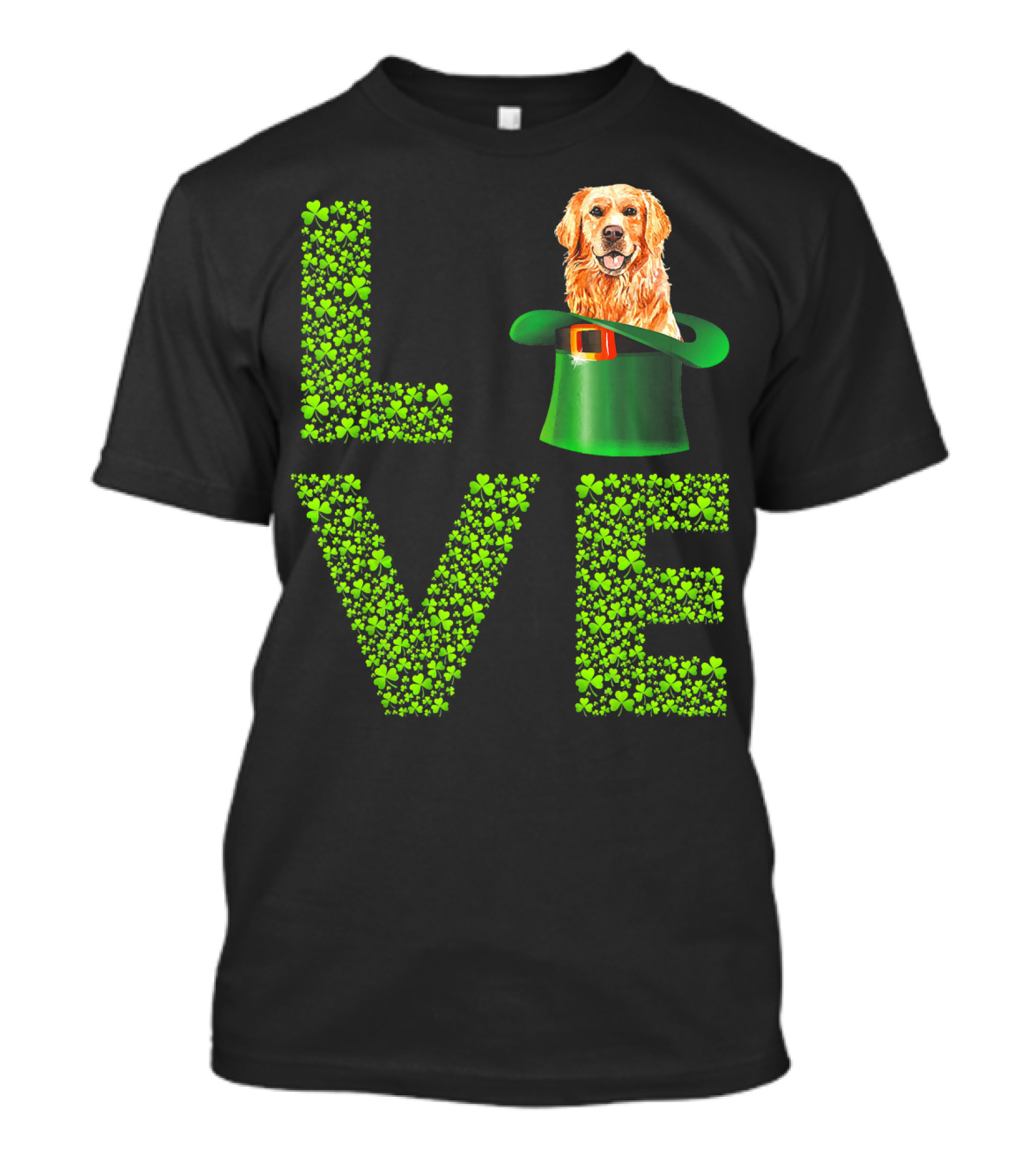 Love Golden Retrievers Dog Leprechaun Hat Shamrocks T-Shirt