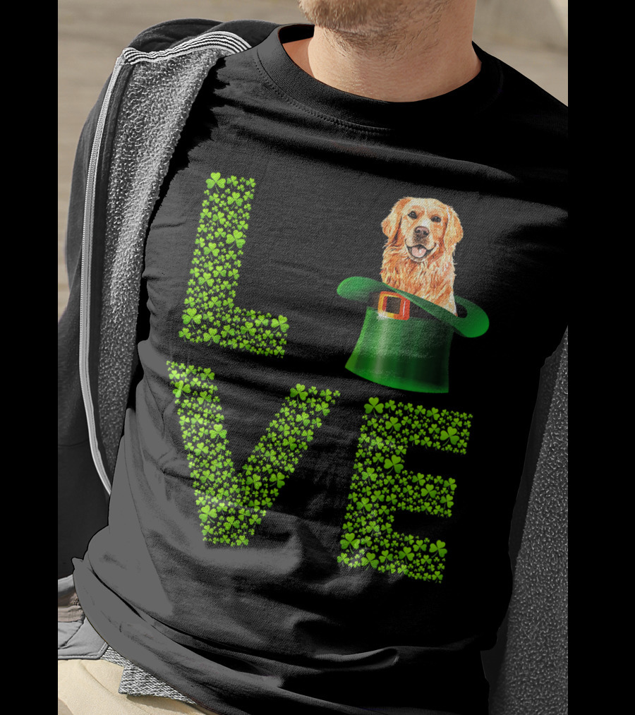 Love Golden Retrievers Dog Leprechaun Hat Shamrocks T-Shirt