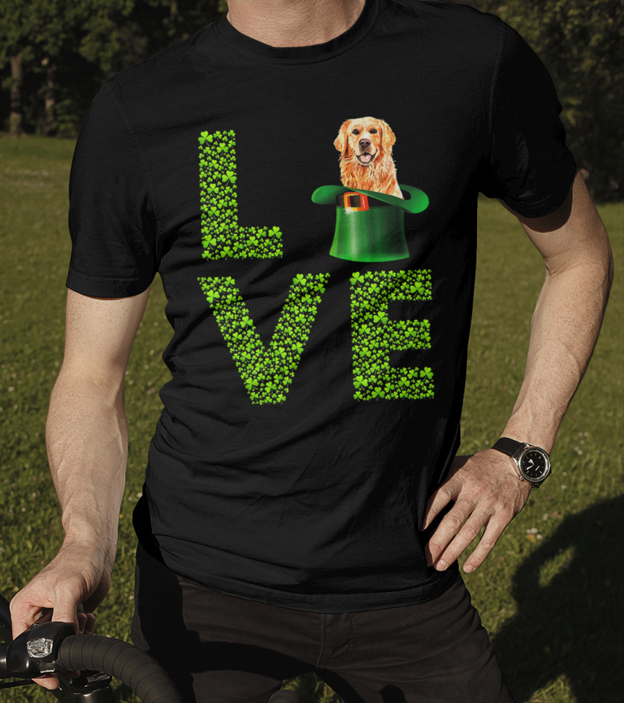 Love Golden Retrievers Dog Leprechaun Hat Shamrocks T-Shirt