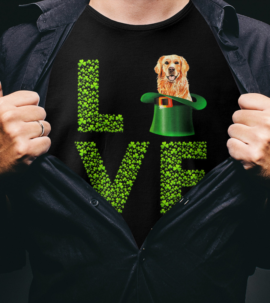 Love Golden Retrievers Dog Leprechaun Hat Shamrocks T-Shirt