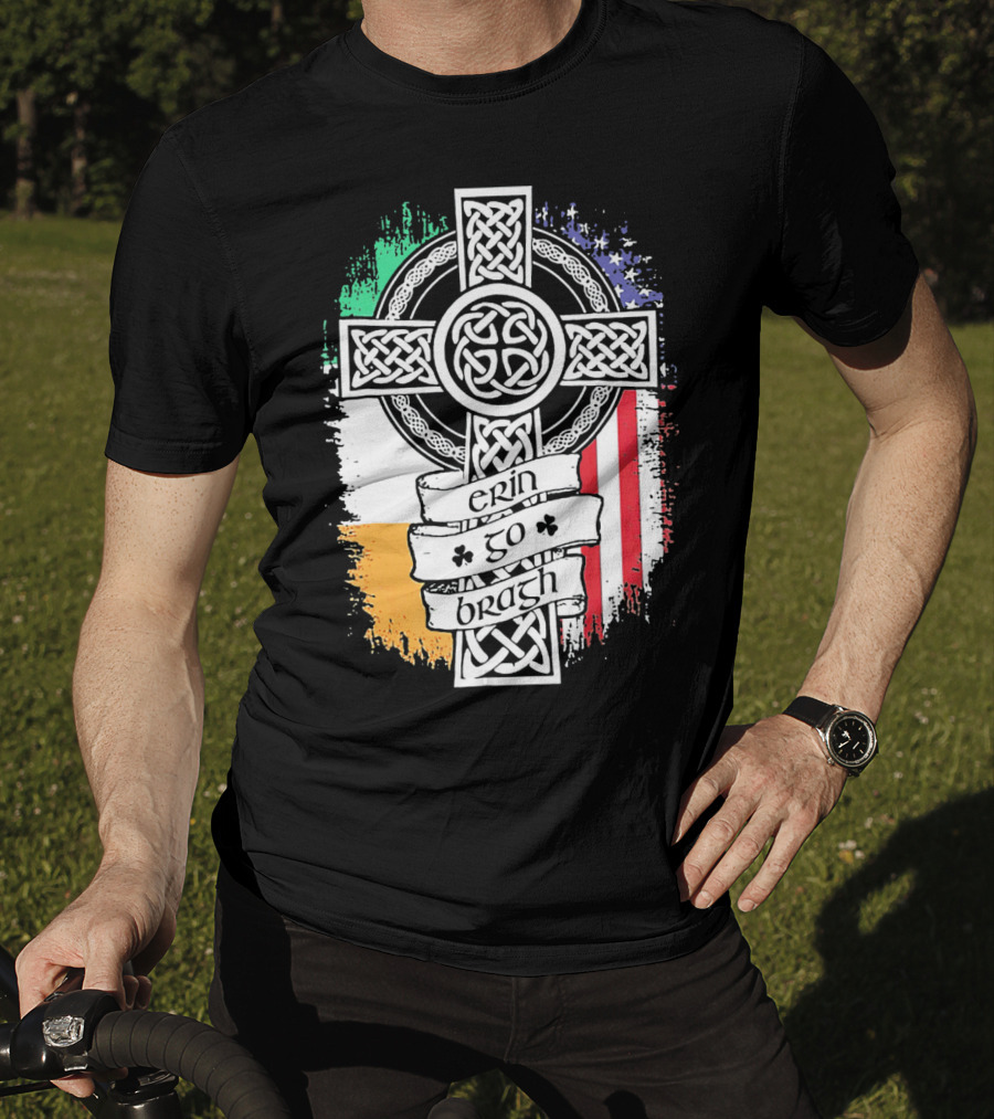 Erin Go Bragh Celtic Cross Irish American Flag T-Shirt