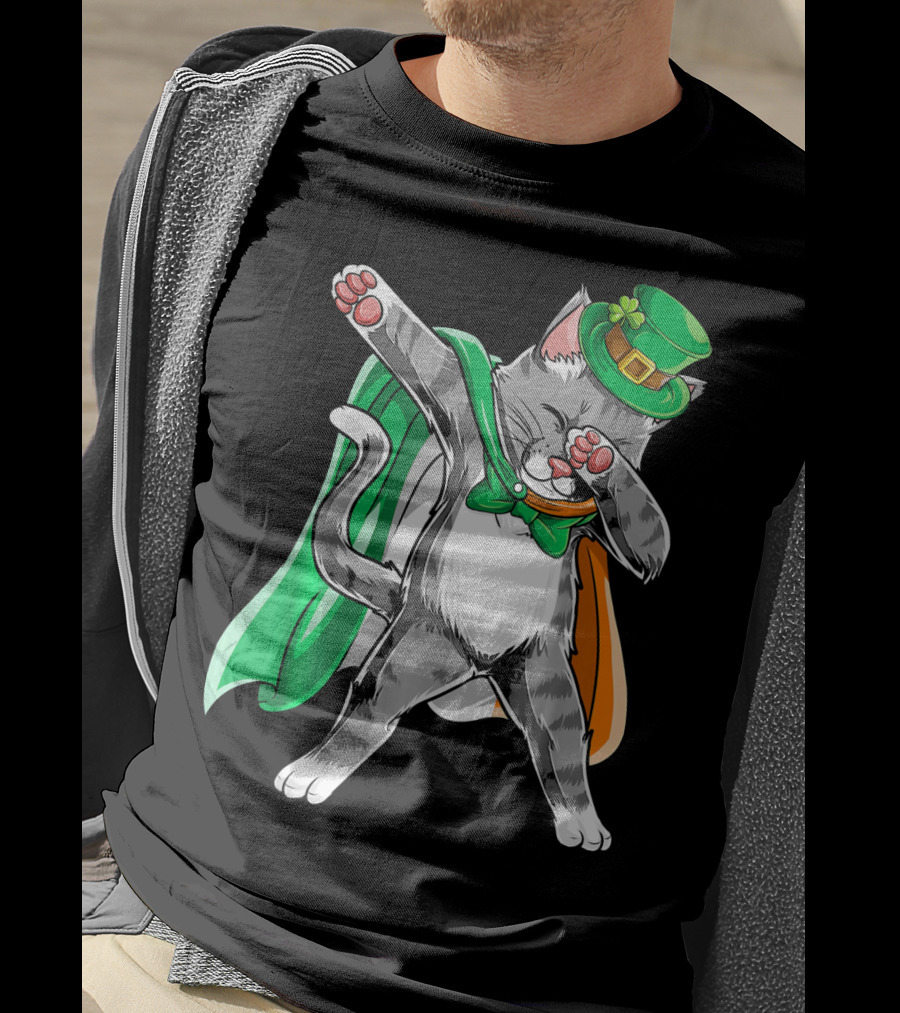 Dabbing Cat Irish Leprechaun St. Patrick's Day T-Shirt