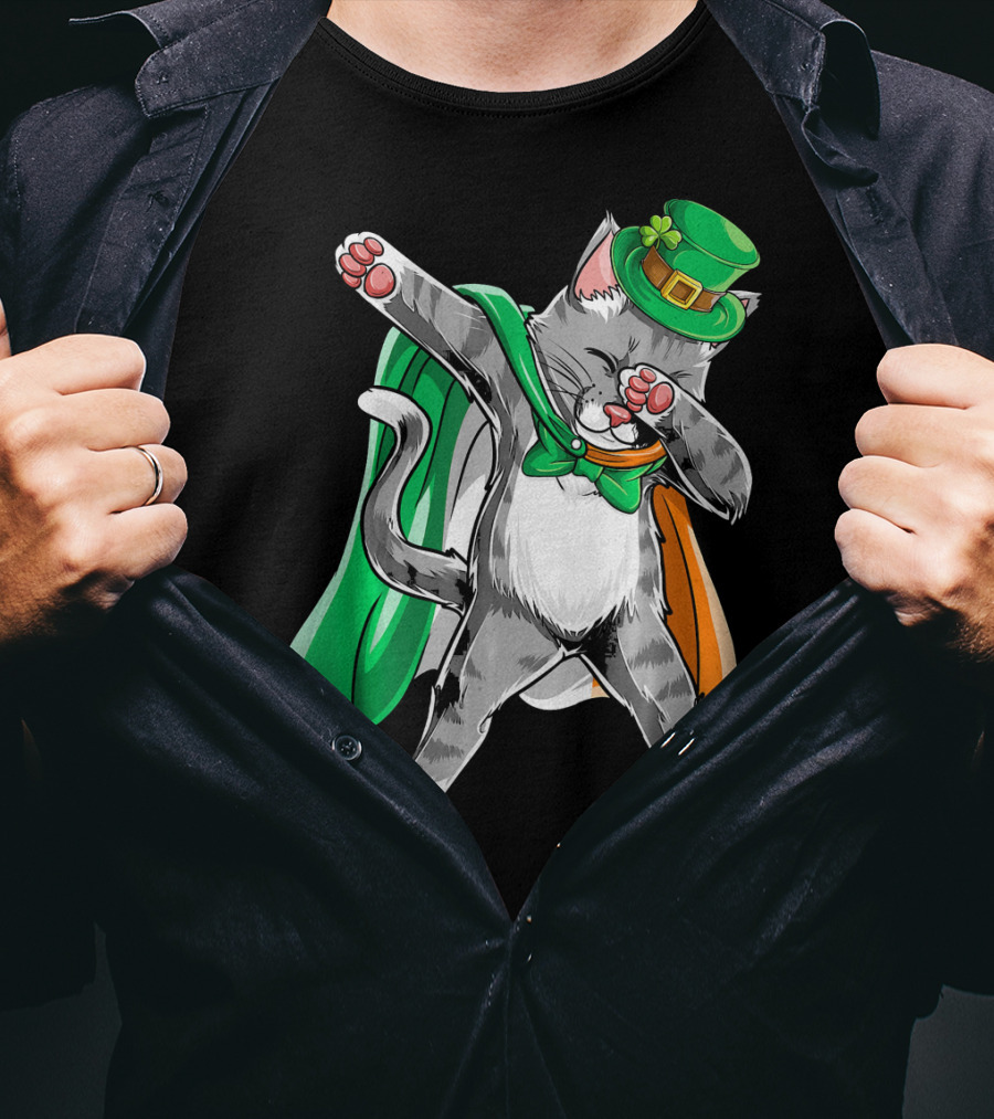 Dabbing Cat Irish Leprechaun St. Patrick's Day T-Shirt