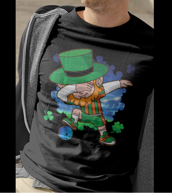 Leprechaun Dabbing Bowling With Clover Accents T-Shirt