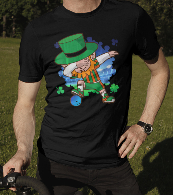 Leprechaun Dabbing Bowling With Clover Accents T-Shirt