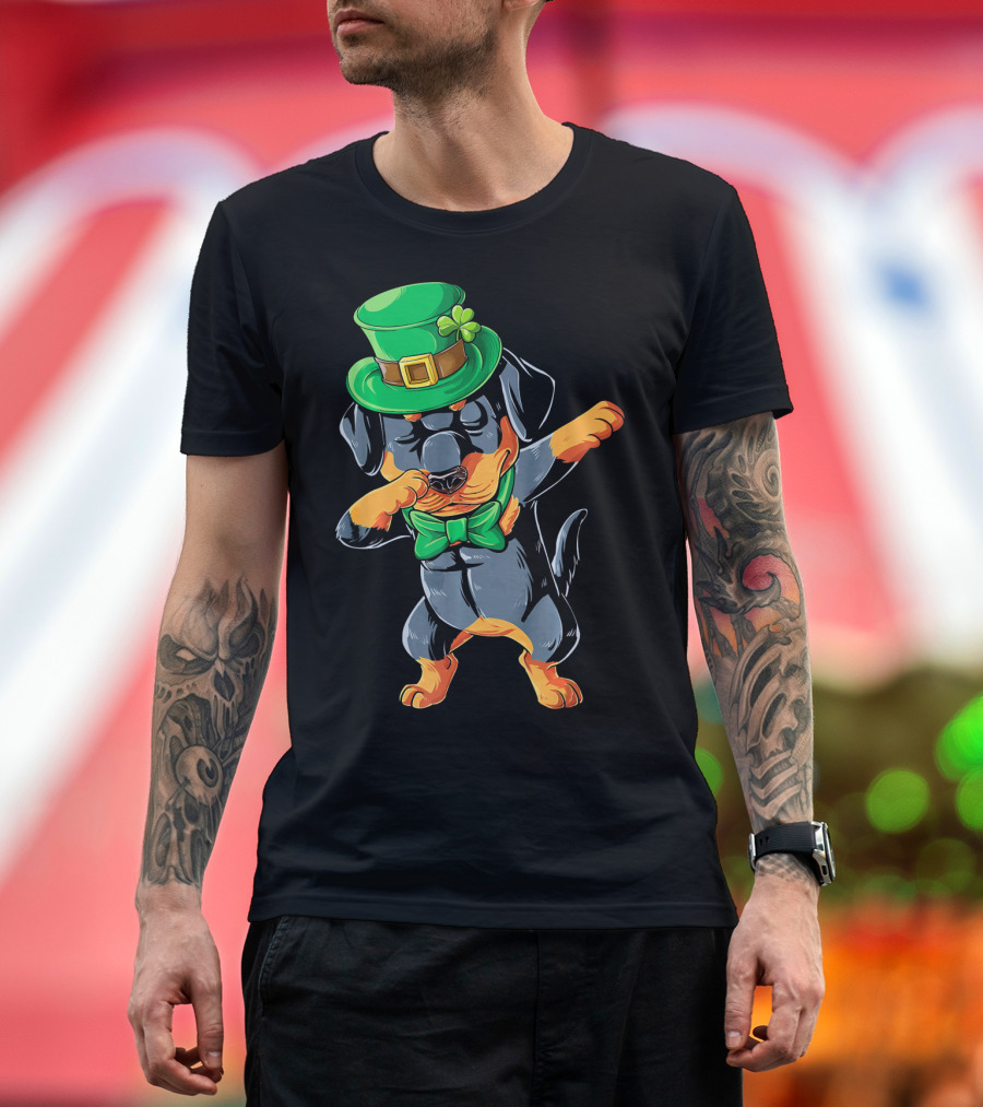 Dabbing Rottweiler St. Patrick's Day Hat and Bow Tie T-Shirt