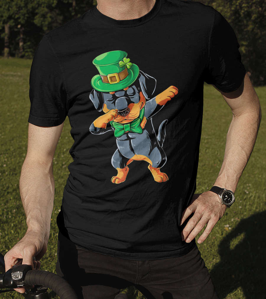 Dabbing Rottweiler St. Patrick's Day Hat And Bow Tie T-Shirt
