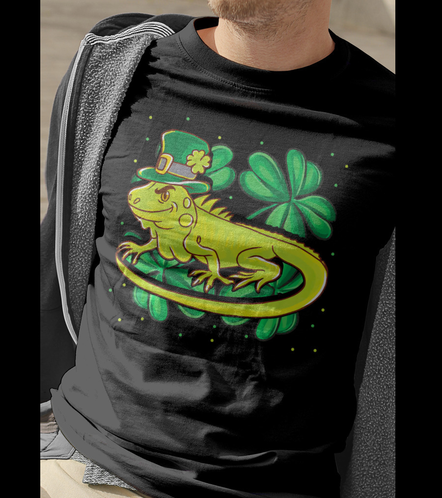 Leprechaun Hat Iguana Shamrock Lucky Charm Reptile T-Shirt