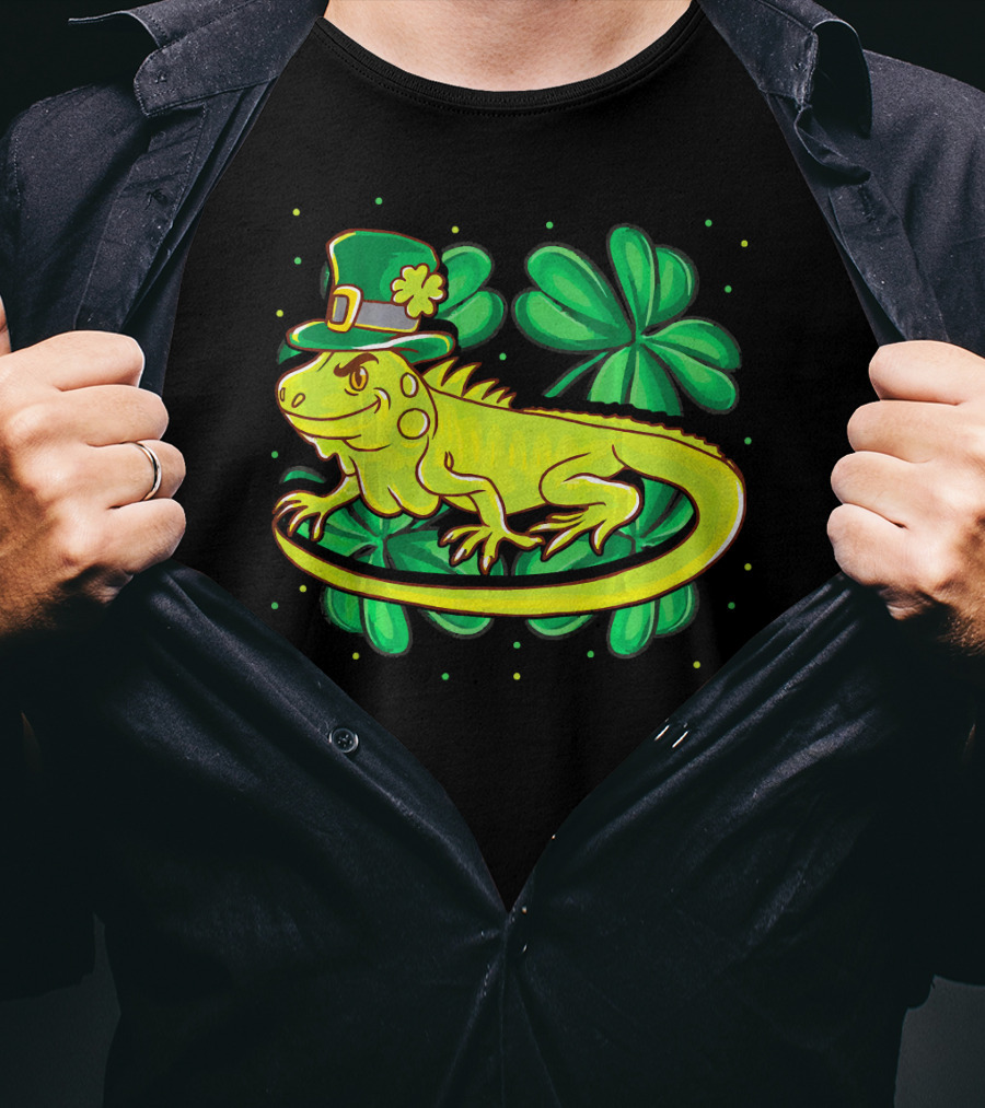 Leprechaun Hat Iguana Shamrock Lucky Charm Reptile T-Shirt
