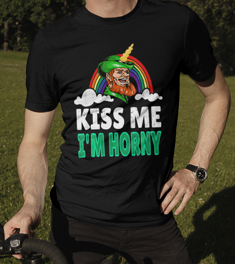 Kiss Me I'm Horny St Patricks Day Lepricorn Rainbow T-Shirt