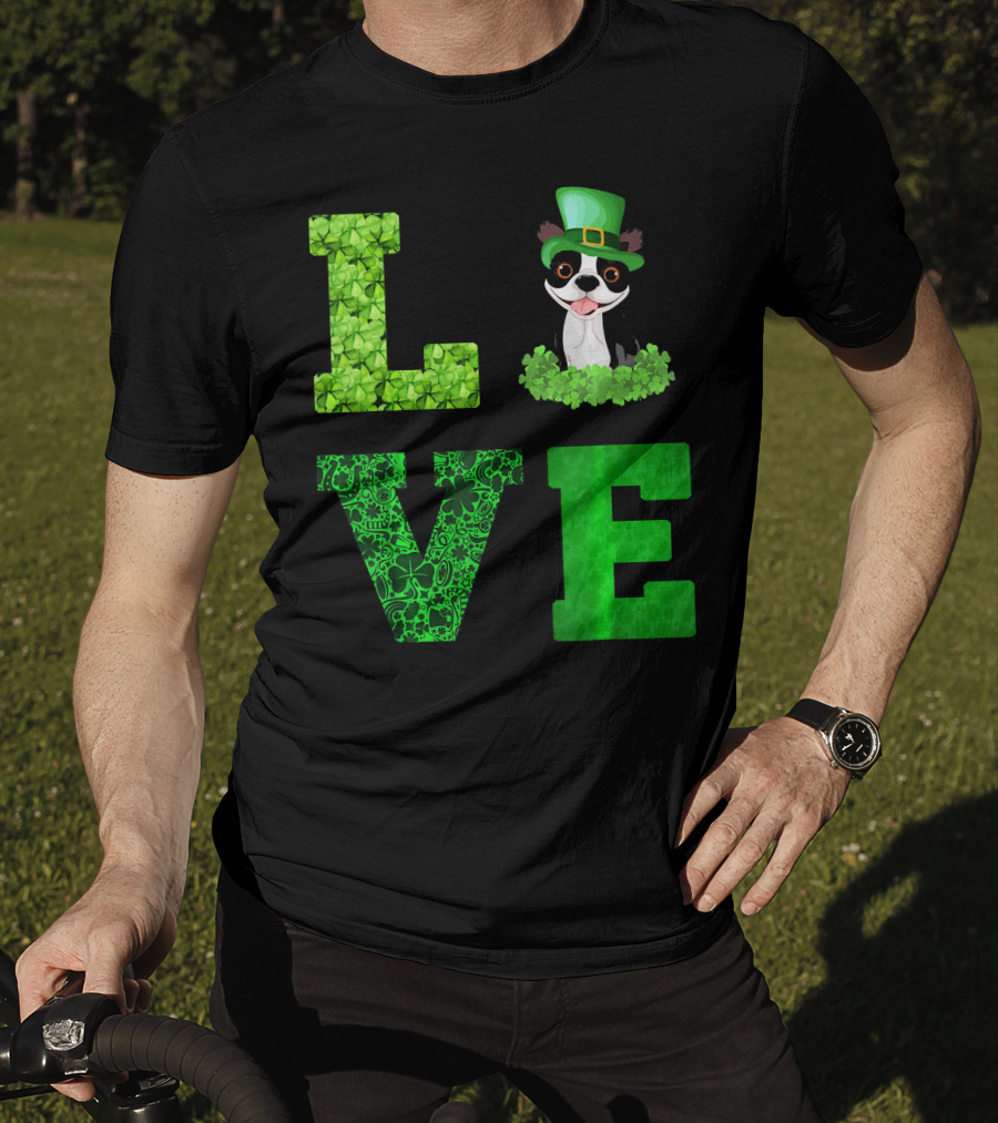 Love Boston Terrier St Patricks Day Clover Hat T-Shirt