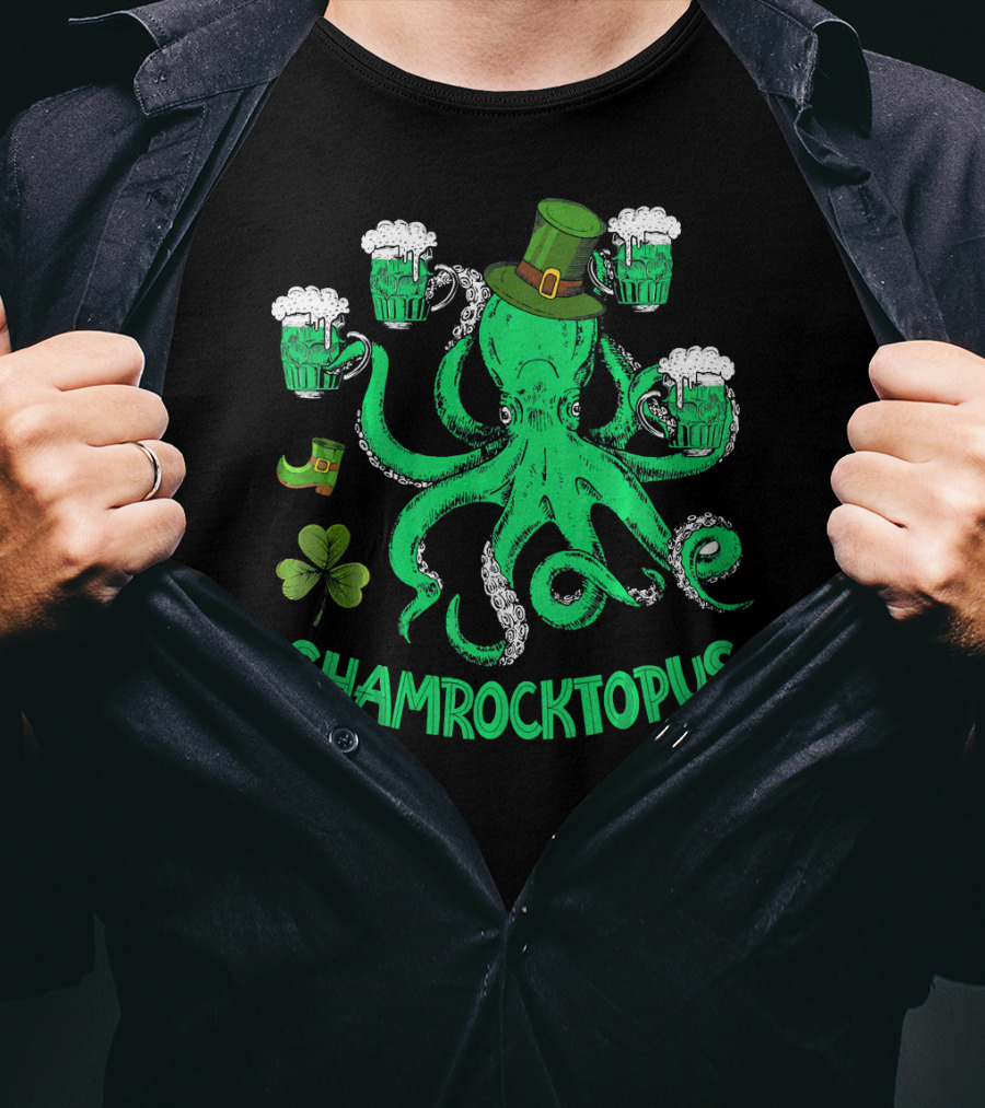 Shamrocktopus Leprechaun Hat Beer Mugs St. Patrick's Day T-Shirt