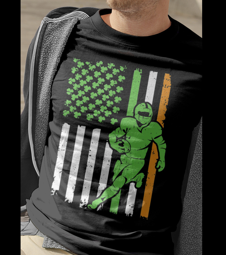 Irish American Football Flag St Patricks Day Shamrock Stripes T-Shirt
