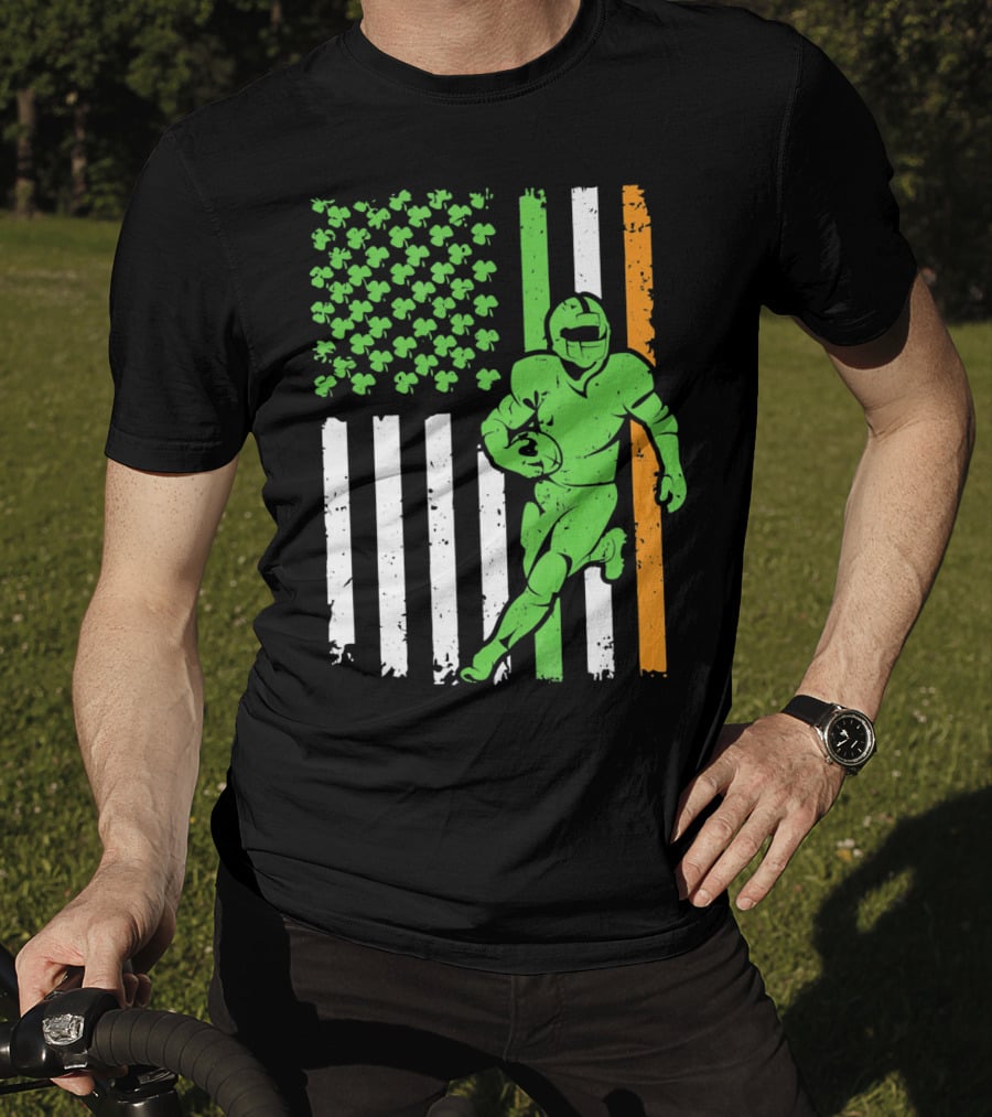 Irish American Football Flag St Patricks Day Shamrock Stripes T-Shirt