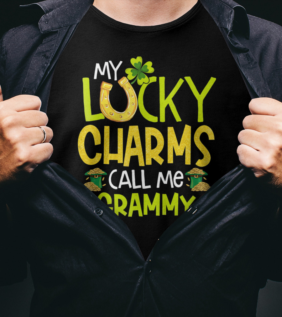 My Lucky Charms Call Me Grammy With Horseshoe Clover Gold Pots T-Shirt
