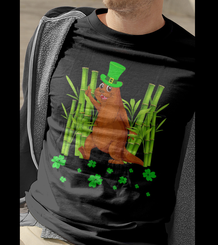 Leprechaun Otter St Patricks Day Shamrock Bamboo T-Shirt