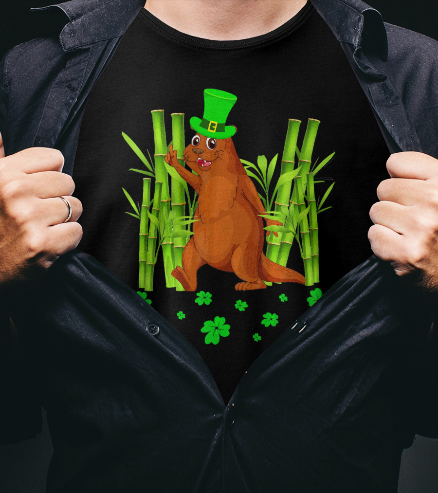 Leprechaun Otter St Patricks Day Shamrock Bamboo T-Shirt