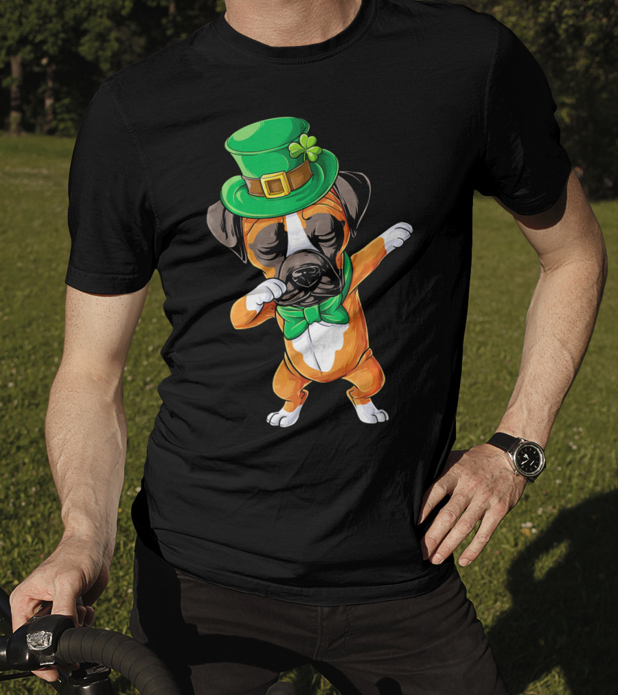 Dabbing Boxer Dog St Patricks Day Hat Bowtie T-Shirt