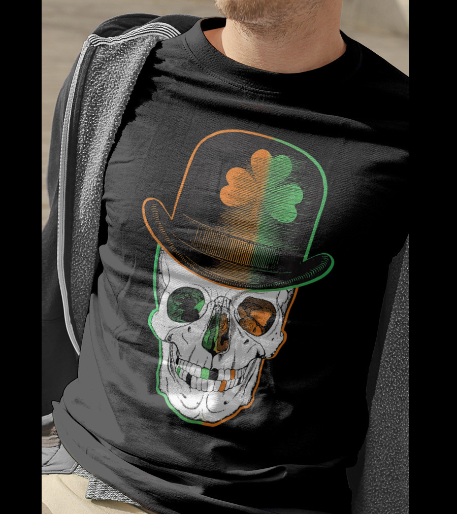 St Paddys Day Irish Leprechaun Skull Shamrock Hat T-Shirt