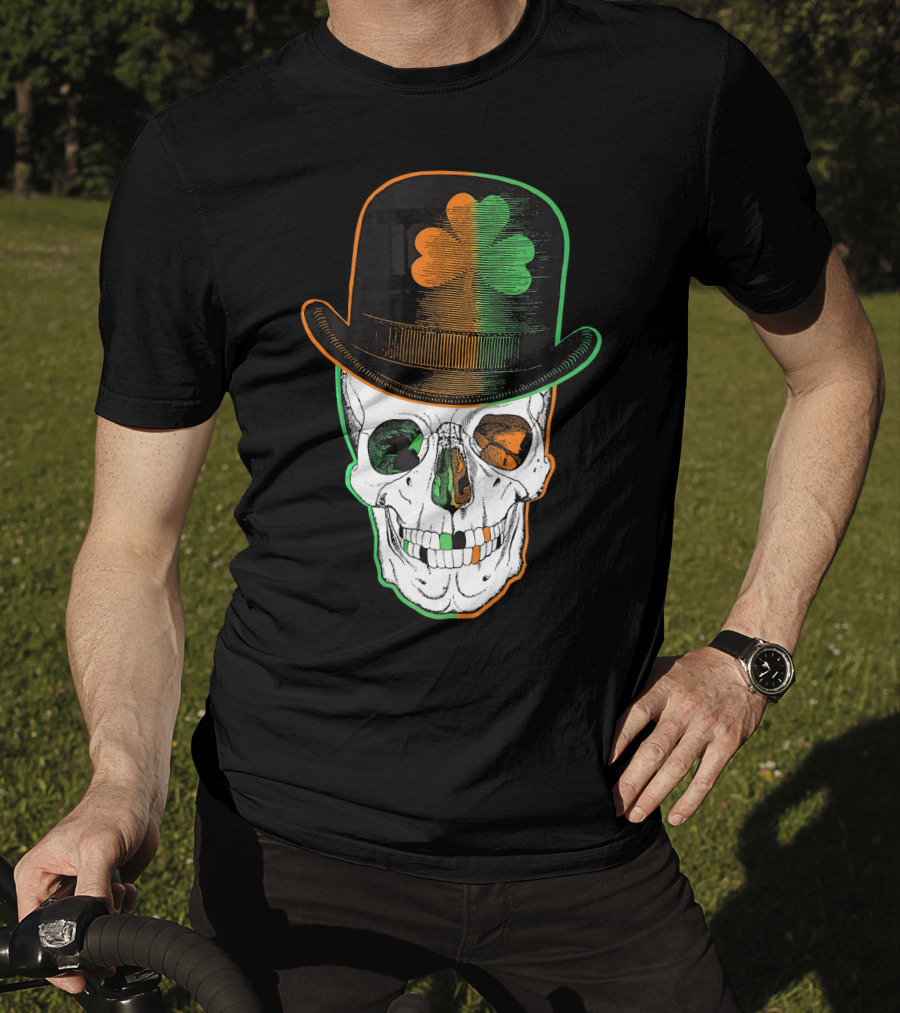 St Paddys Day Irish Leprechaun Skull Shamrock Hat T-Shirt